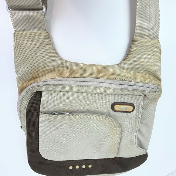 Tumi T Tech Flow Flap Crossbody Bag Nylon Beige Travel Handbag Messenger Purse - Picture 8 of 16